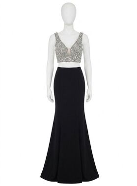 NEW RACHEL ALLAN two-piece jersey prom dress in black